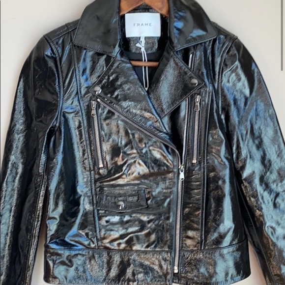 NWT FRAME Patent Leather Moto Jacket SZ XS - Picture 2 of 11